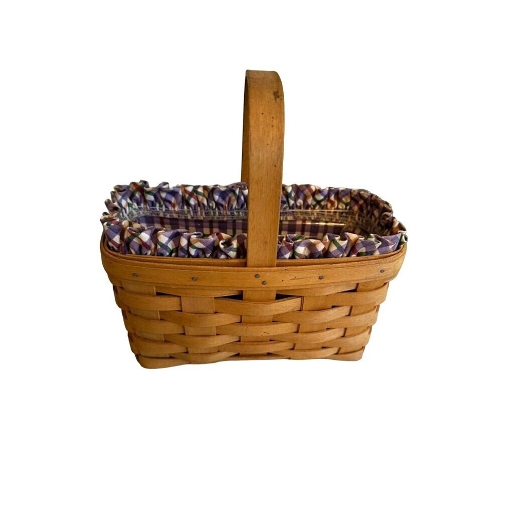Longaberger Handwoven Picnic Basket With Fabric Liner and Plastic Protector